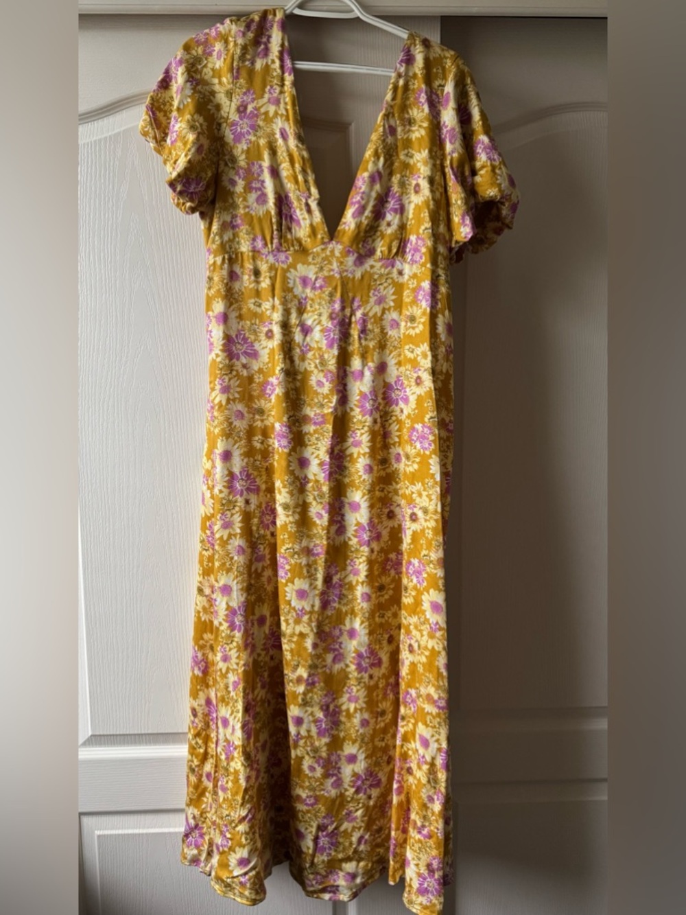 Yellow Floral Maxi Dress with Puff Sleeves